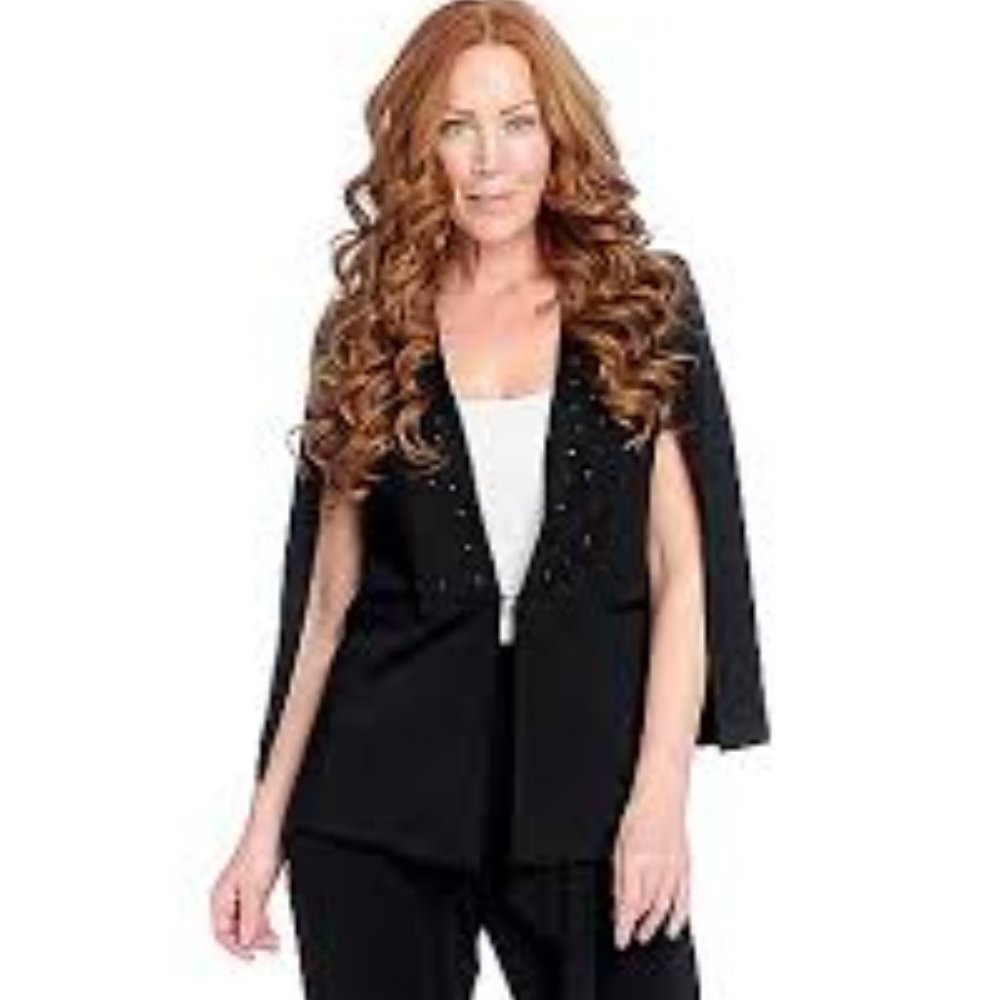 Stud Embellished Hook Front Cape Jacket Medium